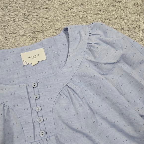 Pomander Place Women Chambray Puff Sleeve‎ Blouse Size XS Feminine Preppy - Picture 4 of 12